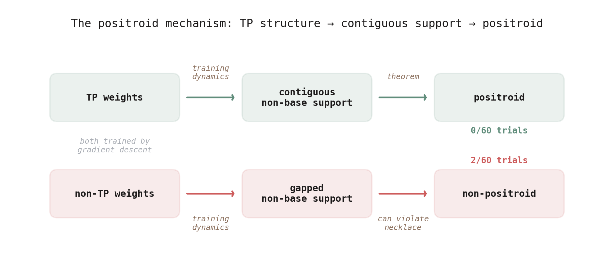 Causal chain: TP → contiguous → positroid